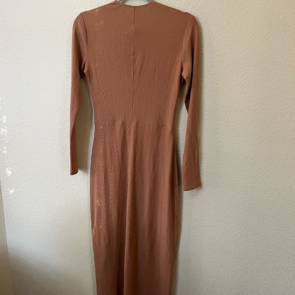REFORMATION | Edison Blush Tan Stretch Ribbed Lace-up Long Sleeve Midi | Size M - Picture 10 of 13